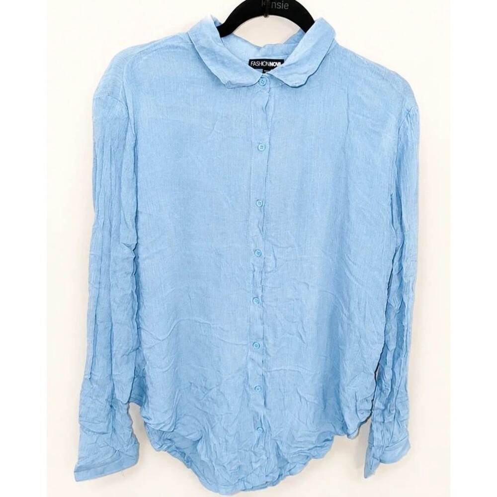 Fashion Nova Women’s Light Blue Button-Up Long Sleeve Shirt Size Large